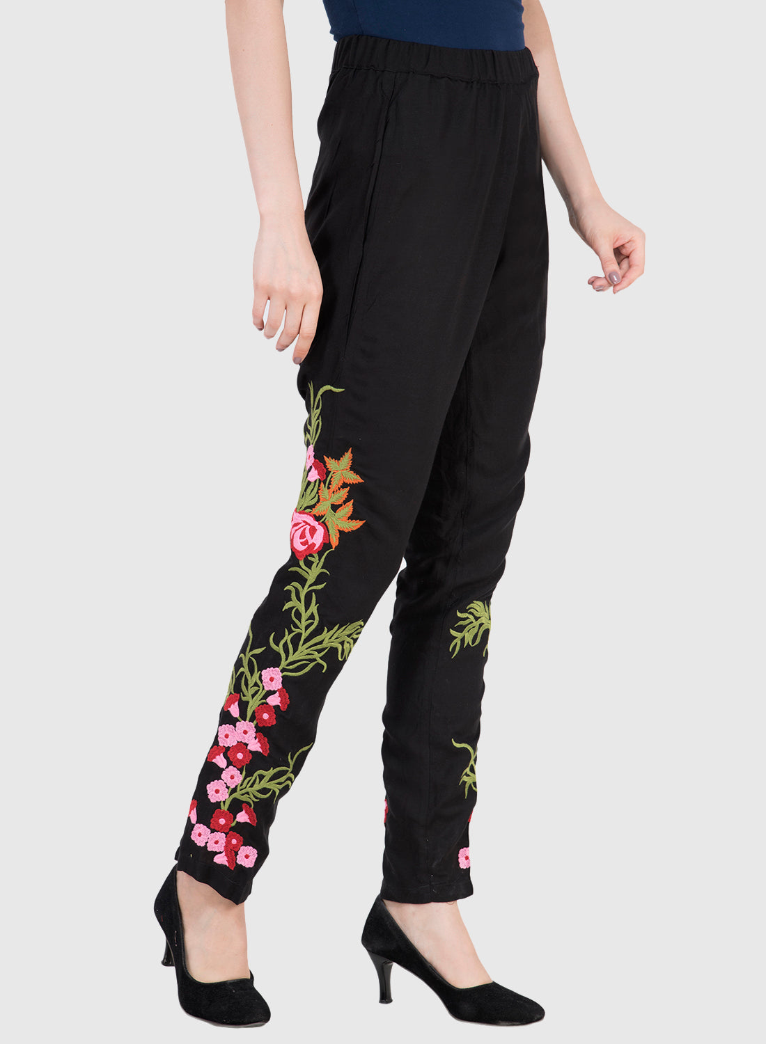 Women Trouser Black Regular Fit Rayon
