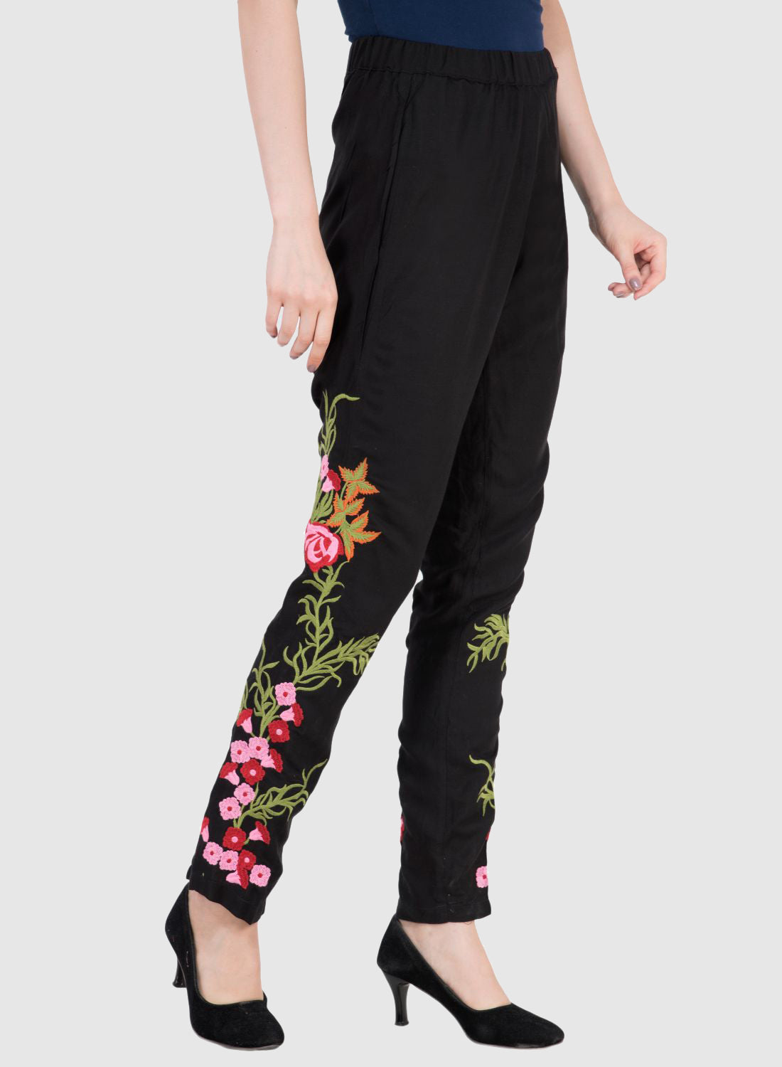 Women Trouser Black Regular Fit Rayon