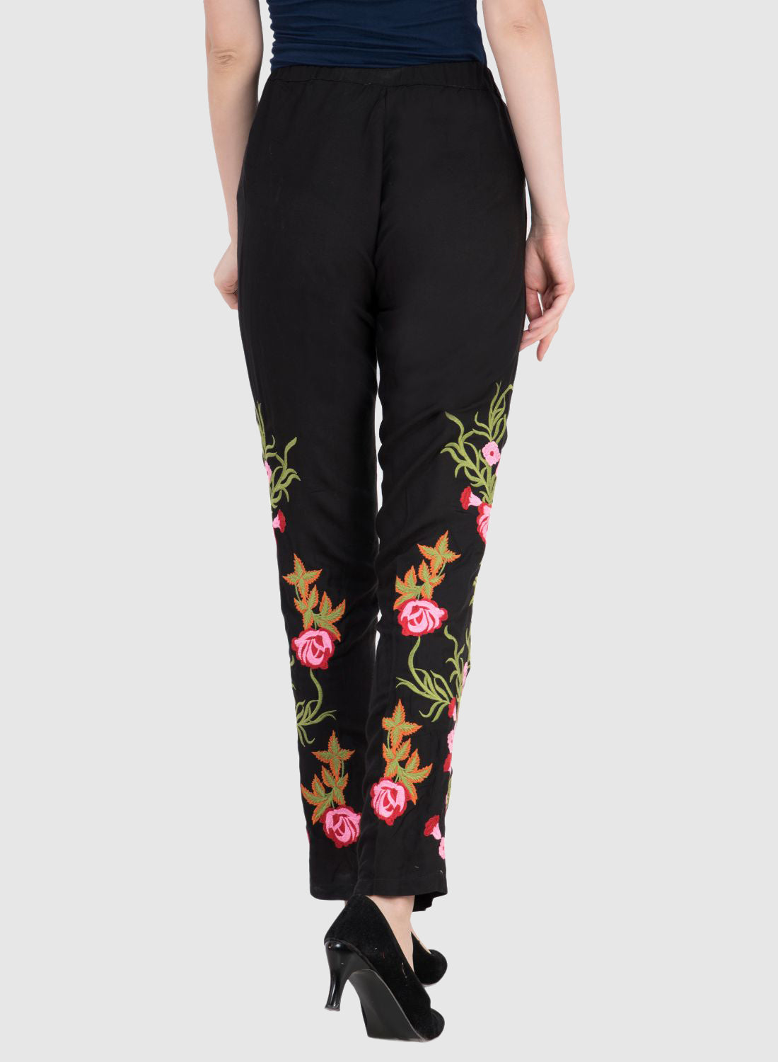 Women Trouser Black Regular Fit Rayon