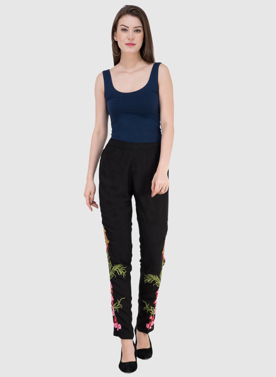 Women Trouser Black Regular Fit Rayon
