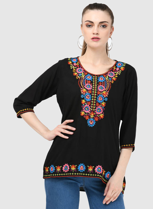 Women Top Black Casual Regular Fit 3/4 Sleeve