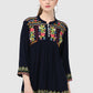 Women Top Blue Party Wear Casual Sleeve Embroidery Work