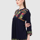Women Top Blue Party Wear Casual Sleeve Embroidery Work