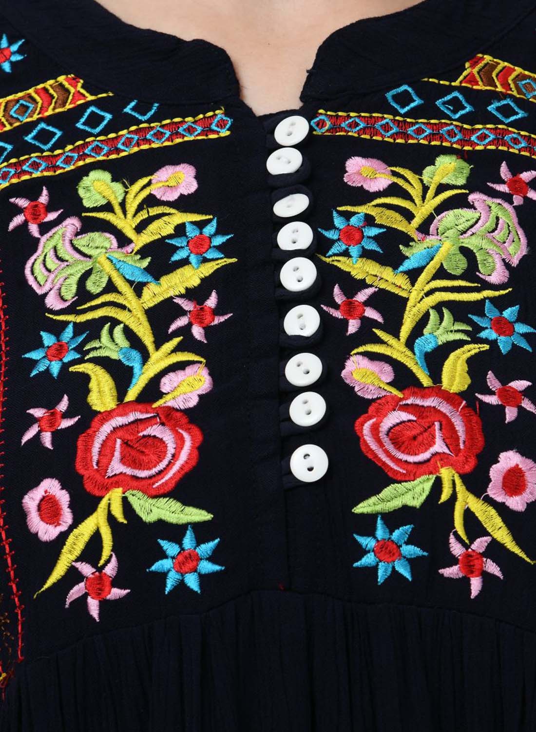 Women Top Blue Party Wear Casual Sleeve Embroidery Work