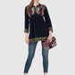 Women Top Blue Party Wear Casual Sleeve Embroidery Work