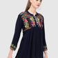Women Top Blue Party Wear Casual Sleeve Embroidery Work