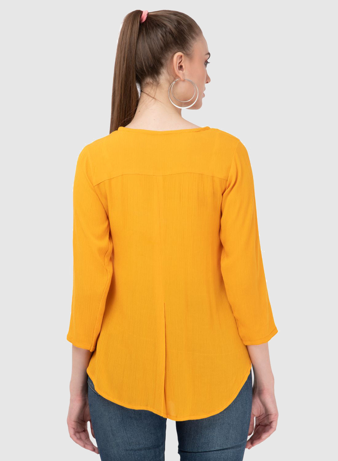 Women Top Yellow Regular Fit and Flare 3/4 Sleeve