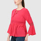 Women Top Pink Regular Fit Party Fit and Flare Bell Sleeve With Lace Work