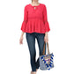 Women Top Pink Regular Fit Party Fit and Flare Bell Sleeve With Lace Work