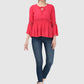 Women Top Pink Regular Fit Party Fit and Flare Bell Sleeve With Lace Work