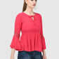 Women Top Pink Regular Fit Party Fit and Flare Bell Sleeve With Lace Work
