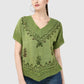 Women Top Green Regular Fit Half Sleeve Embroidery Work