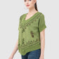 Women Top Green Regular Fit Half Sleeve Embroidery Work