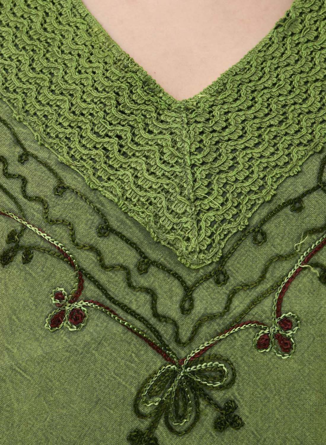 Women Top Green Regular Fit Half Sleeve Embroidery Work
