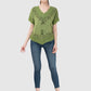 Women Top Green Regular Fit Half Sleeve Embroidery Work