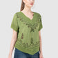 Women Top Green Regular Fit Half Sleeve Embroidery Work