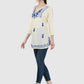 Women Top White Regular Fit and Flare 3/4 Sleeve Embroidery Work