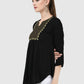 Women Top Black Regular Fit and Flare 3/4 Sleeve Embroidery Work