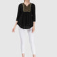 Women Top Black Regular Fit and Flare 3/4 Sleeve Embroidery Work