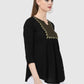 Women Top Black Regular Fit and Flare 3/4 Sleeve Embroidery Work