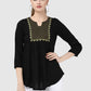 Women Top Black Regular Fit and Flare 3/4 Sleeve Embroidery Work