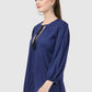 Women Top Blue Regular Fit Puff 3/4 Sleeve Embroidery Work