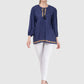 Women Top Blue Regular Fit Puff 3/4 Sleeve Embroidery Work
