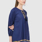 Women Top Blue Regular Fit Puff 3/4 Sleeve Embroidery Work