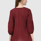 Women Top Maroon Regular Fit and Flare 3/4 Puff Sleeve Embroidery Work