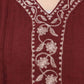 Women Top Maroon Regular Fit and Flare 3/4 Puff Sleeve Embroidery Work