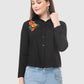 Women Top Brown Casual Regular Fit Full Sleeve Embroidery Work
