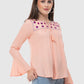 Women Top Pink Casual Regular Fit Bell Sleeve Embroidery Work
