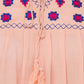 Women Top Pink Casual Regular Fit Bell Sleeve Embroidery Work