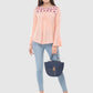 Women Top Pink Casual Regular Fit Bell Sleeve Embroidery Work