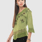 Women Top Green Casual Regular Fit 3/4 Sleeve Embroidery Work