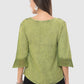 Women Top Green Casual Regular Fit 3/4 Sleeve Embroidery Work