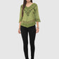 Women Top Green Casual Regular Fit 3/4 Sleeve Embroidery Work