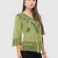 Women Top Green Casual Regular Fit 3/4 Sleeve Embroidery Work