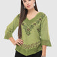 Women Top Green Casual Regular Fit 3/4 Sleeve Embroidery Work