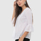 Women Top White Casual Regular Fit 3/4 Sleeve Embroidery Work