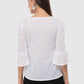 Women Top White Casual Regular Fit 3/4 Sleeve Embroidery Work
