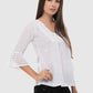 Women Top White Casual Regular Fit 3/4 Sleeve Embroidery Work