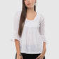 Women Top White Casual Regular Fit 3/4 Sleeve Embroidery Work