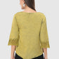 Women Top Yellow Green Casual Regular Fit 3/4 Sleeve Embroidery Work