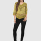 Women Top Yellow Green Casual Regular Fit 3/4 Sleeve Embroidery Work