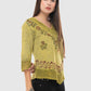 Women Top Yellow Green Casual Regular Fit 3/4 Sleeve Embroidery Work