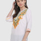 Women Top White Party Wear Fit and Flare 3/4 Sleeve Embroidery Work