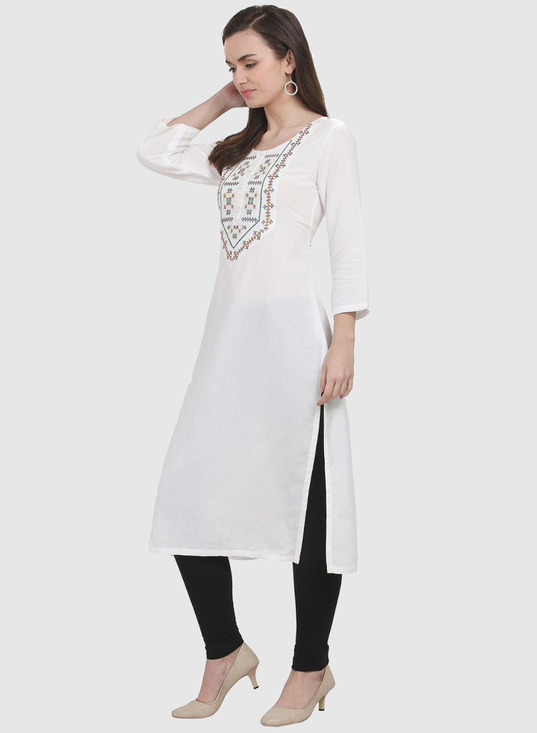 Women Kurti Rayon Aline 3/4 Sleeve Embroidery Work