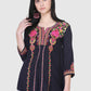Women Top Navy Blue Party Wear Fit and Flare 3/4 Sleeve