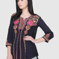 Women Top Navy Blue Party Wear Fit and Flare 3/4 Sleeve